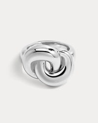 The Luv Aj Solstice Knot Ring in Silver on white background View 1