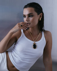 The Luv Aj Sundown Statement Studs in Gold on Model  View 3