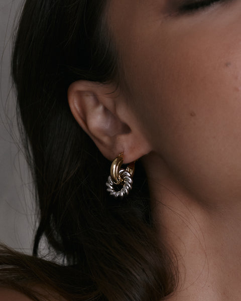 The Luv Aj Two-Tone Rope Interlock Hoops-Silver | Luv Aj