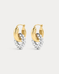 The Luv Aj Two-Tone Rope Interlock Hoops in Gold on White Background View 1