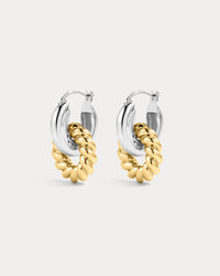 The Luv Aj Two-Tone Rope Interlock Hoops in silver on white background View 1