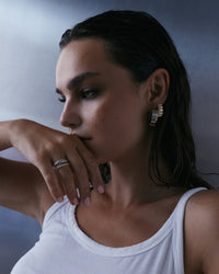 The Luv Aj Two Tone Sierra Bar Hoops in silver on Model  View 5