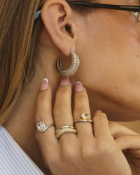 The Luv Aj XL Georgia Ridged Hoops in Silver on Model  View 3
