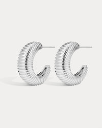 The Luv Aj XL Georgia Ridged Hoops in Silver on white background View 1