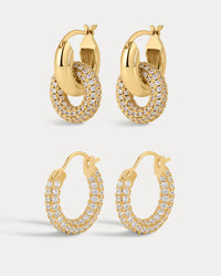 Pave Interlock Hoops & Pave Amalfi Huggies - Gold