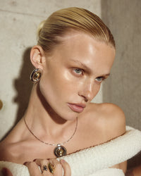 Luv Aj Two-Tone Chrome Orb Statement Studs on Model View 2