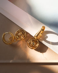 Rosette Coil Charm Hoops- Gold View 4