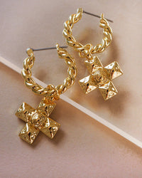 Molten Cross Twisted Hoops- Gold View 3
