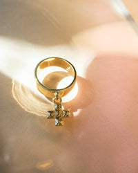 Molten Cross Charm Ring- Gold View 3