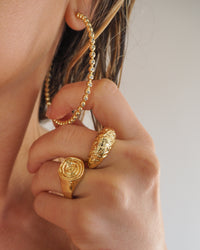 Pave Ball Chain Hoops- Gold View 4