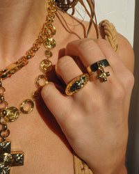 Molten Cross Charm Ring- Gold View 2