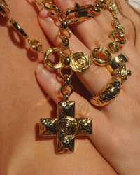 Molten Cross Pendant Necklace- Gold View 4