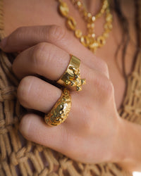 Molten Cross Charm Ring- Gold View 4