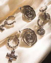 Rosette Coil Earrings- Silver View 2