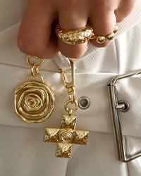 Molten Cross Key Chain- Gold view 2