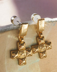 Molten Cross Pendant Earrings- Gold View 3