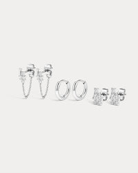 The MLB Logo Chain Link Earring Set- Silver