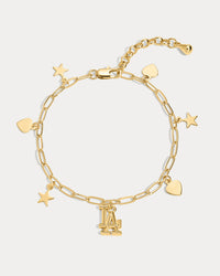The MLB Star + Hearts Logo Charm Bracelet- Gold