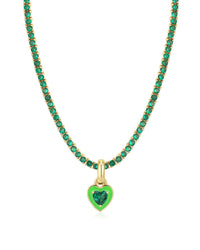 Mini Ballier Necklace with Heart Charm- Green- Gold View 1