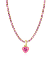 Mini Ballier Necklace with Heart Charm- Hot Pink- Gold View 1