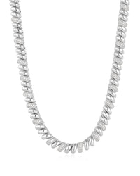 Pave Ridged Marbella Necklace- Silver View 1