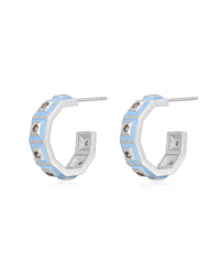 Mini Pyramid Stud Hoops- Baby Blue- Silver View 1
