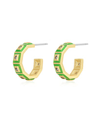 Mini Pyramid Stud Hoops- Bright Green- Gold