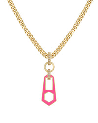 Mini Zipper Pendant Necklace- Hot Pink- Gold View 1