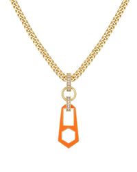 Mini Zipper Pendant Necklace- Neon Orange- Gold View 1