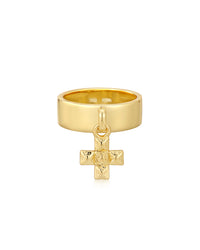 Molten Cross Charm Ring- Gold View 1