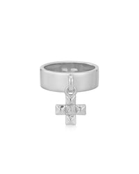 Molten Cross Charm Ring- Silver