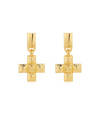 Molten Cross Pendant Earrings- Gold View 1