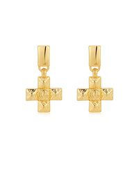 Molten Cross Pendant Earrings- Gold View 1