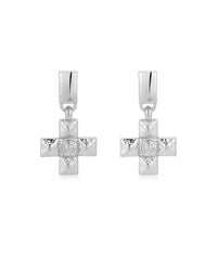 Molten Cross Pendant Earrings- Silver