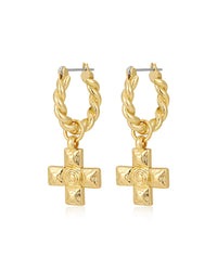 Molten Cross Twisted Hoops- Gold View 1