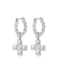 Molten Cross Twisted Hoops- Silver View 1