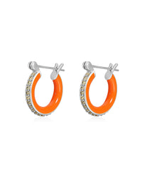 Pave Amalfi Huggies- Neon Orange- Silver View 1