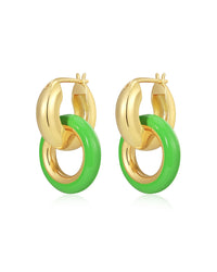 Pave Interlock Hoops- Bright Green- Gold View 1