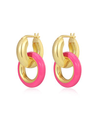 Pave Interlock Hoops- Hot Pink- Gold View 1
