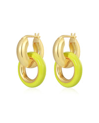 Pave Interlock Hoops- Neon Yellow- Gold View 1