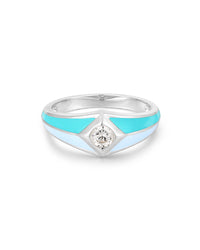 Pyramid Stud Signet Ring- Blue- Silver View 1