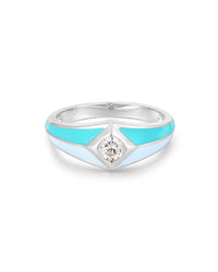 Pyramid Stud Signet Ring- Blue- Silver