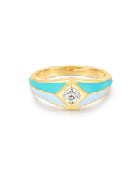 Pyramid Stud Signet Ring- Blue- Gold View 1