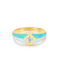 Pyramid Stud Signet Ring- Blue- Gold