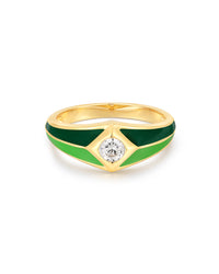 Pyramid Stud Signet Ring- Green- Gold View 1