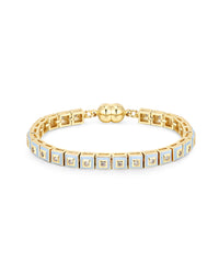Pyramid Stud Tennis Bracelet- Baby Blue- Gold View 1