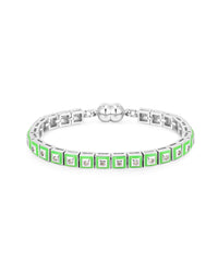 Pyramid Stud Tennis Bracelet- Bright Green- Silver View 1