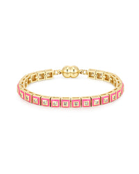 Pyramid Stud Tennis Bracelet- Hot Pink- Gold View 1