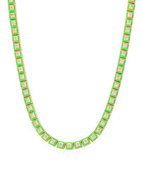Pyramid Stud Tennis Necklace- Bright Green- Gold View 1
