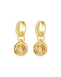 Rosette Coil Charm Hoops- Gold View 1